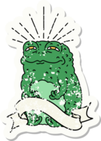 worn old sticker of a tattoo style toad character png