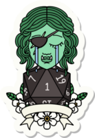 sticker of a crying orc rogue character with natural one roll png