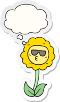 cartoon flower with thought bubble as a printed sticker png