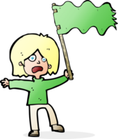 mulher de desenho animado acenando a bandeira verde png