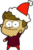 hand drawn comic book style illustration of a happy man wearing santa hat png
