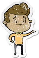 distressed sticker of a happy cartoon man png