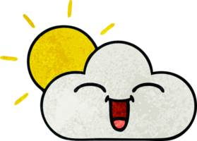 retro grunge texture cartoon of a sunshine and cloud png