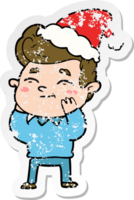 happy hand drawn distressed sticker cartoon of a man wearing santa hat png