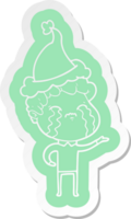 knäppa tecknad serie klistermärke av en man gråt bär santa hatt png