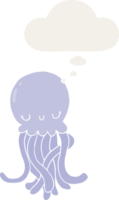 cute cartoon jellyfish with thought bubble in retro style png