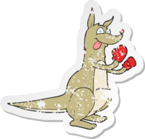 retro distressed sticker of a cartoon boxing kangaroo png