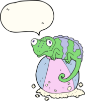 hand drawn speech bubble cartoon chameleon on ball png