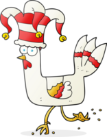 mano disegnato cartone animato pollo in esecuzione nel divertente cappello png