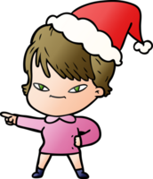 hand drawn gradient cartoon of a happy woman wearing santa hat png