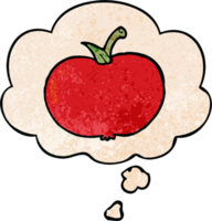 cartoon apple with thought bubble in grunge texture style png