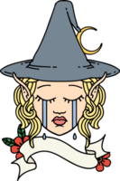 Retro Tattoo Style sad elf mage character face png