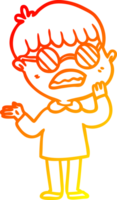 warm gradient line drawing of a cartoon confused boy wearing spectacles png