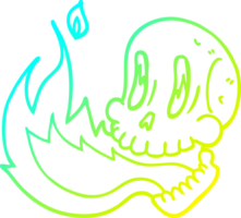 cold gradient line drawing of a cartoon flaming skull png