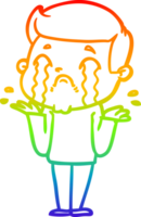 rainbow gradient line drawing of a cartoon man crying png