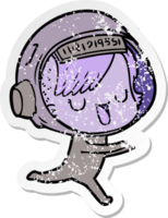 distressed sticker of a cartoon astronaut woman png