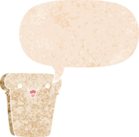 cartoon slice of bread with speech bubble in grunge distressed retro textured style png