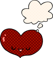 cartoon love heart character with thought bubble in comic book style png