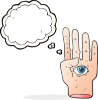 hand drawn thought bubble cartoon spooky hand with eyeball png