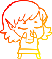 warm gradient line drawing of a pretty cartoon elf girl png