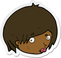 sticker van een cartoon vrouwelijk gezicht met opgetrokken wenkbrauw png