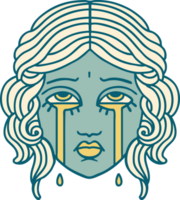 iconic tattoo style image of female face crying png