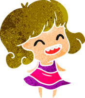 hand drawn retro cartoon of cute kawaii girl png