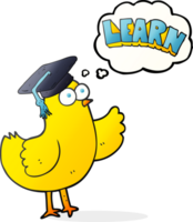 hand drawn thought bubble cartoon bird with learn text png