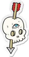 sticker of a cartoon magic skull with arrow through brain png