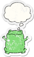 cartoon toad with thought bubble as a distressed worn sticker png