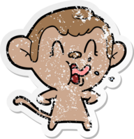 distressed sticker of a crazy cartoon monkey png