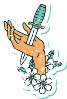 iconic distressed sticker tattoo style image of a dagger in the hand png