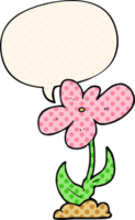 cartoon flower with speech bubble in comic book style png