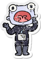 distressed sticker of a cartoon weird alien communicating png