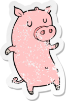 autocollant rétro en détresse d'un drôle de cochon de dessin animé png