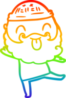 rainbow gradient line drawing of a dancing man with beard sticking out tongue png