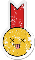 autocollant en détresse d'une médaille d'or de dessin animé mignon png