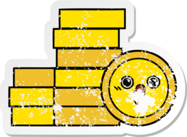 distressed sticker of a cute cartoon coins png