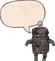 cartoon robot with speech bubble in retro texture style png