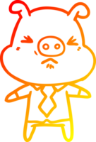 warm gradient line drawing of a cartoon angry pig in shirt and tie png