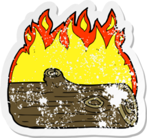 retro distressed sticker of a cartoon burning log png