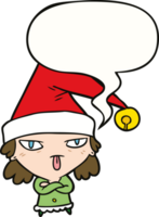 cartoon girl wearing christmas hat with speech bubble png