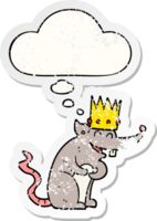 cartoon rat king laughing with thought bubble as a distressed worn sticker png