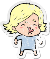 distressed sticker of a cartoon girl pulling face png