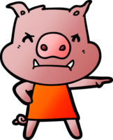cochon de dessin animé en colère en robe pointant png