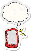 cartoon mobile phone with thought bubble as a distressed worn sticker png