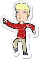 retro distressed sticker of a cartoon dancing man png