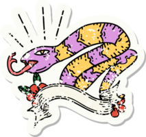 worn old sticker of a tattoo style hissing snake png