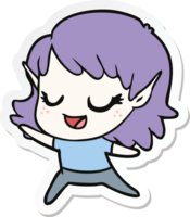 sticker of a carton happy elf girl dancing png