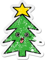 beunruhigter Aufkleber eines niedlichen Cartoon-Weihnachtsbaums png